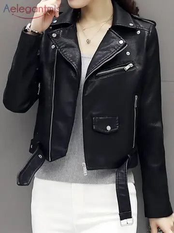 Women’s Faux Leather Motorcycle Jacket Aelegantmis