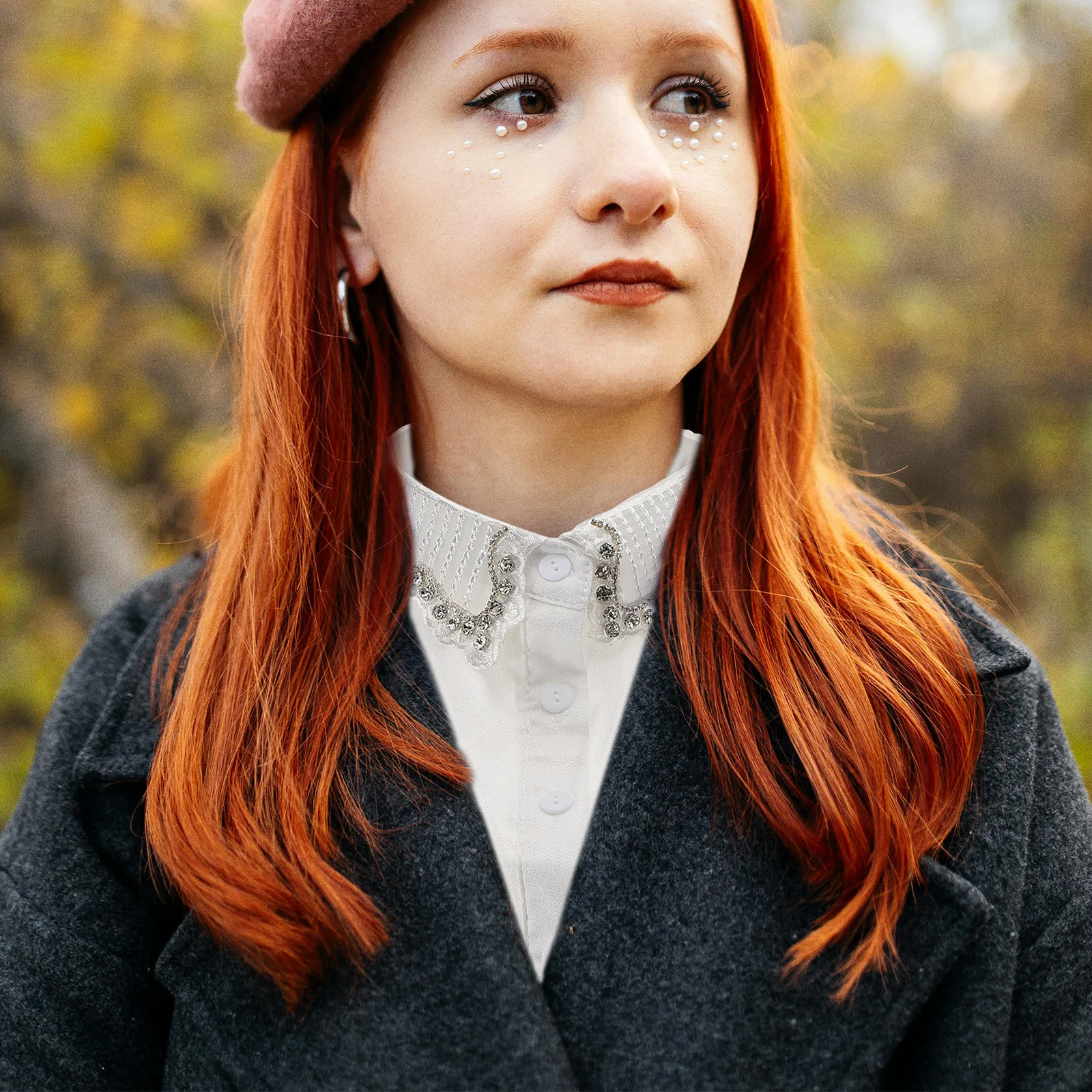 

Versatile Detachable Fake Collar Chiffon Blouse Dickey Rhinestone Half Shirt Accessory Spring Autumn Winter Sweaters Coats