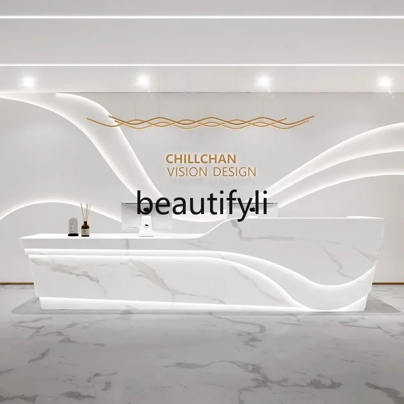 

zzqSimple Modern Beauty Salon Company Front Desk Creative Shop Curved Bar Counter Sales Department Lacquered Cashier Desk