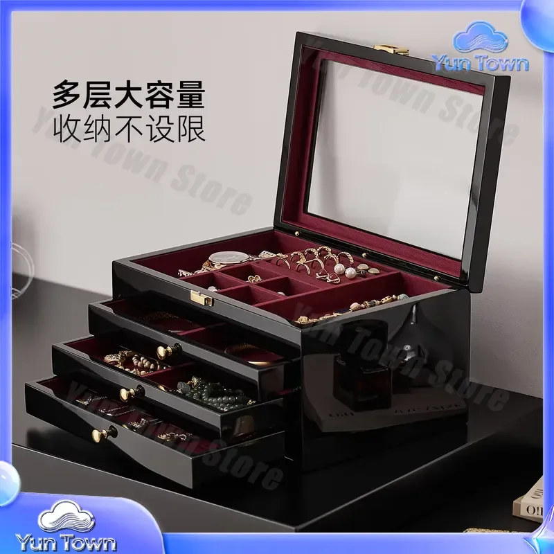 Light Luxury High-End Jewelry Box for Stud Earrings Bracelet Necklace with Lock Storage Wedding Valentine's Day Gift Jewelry