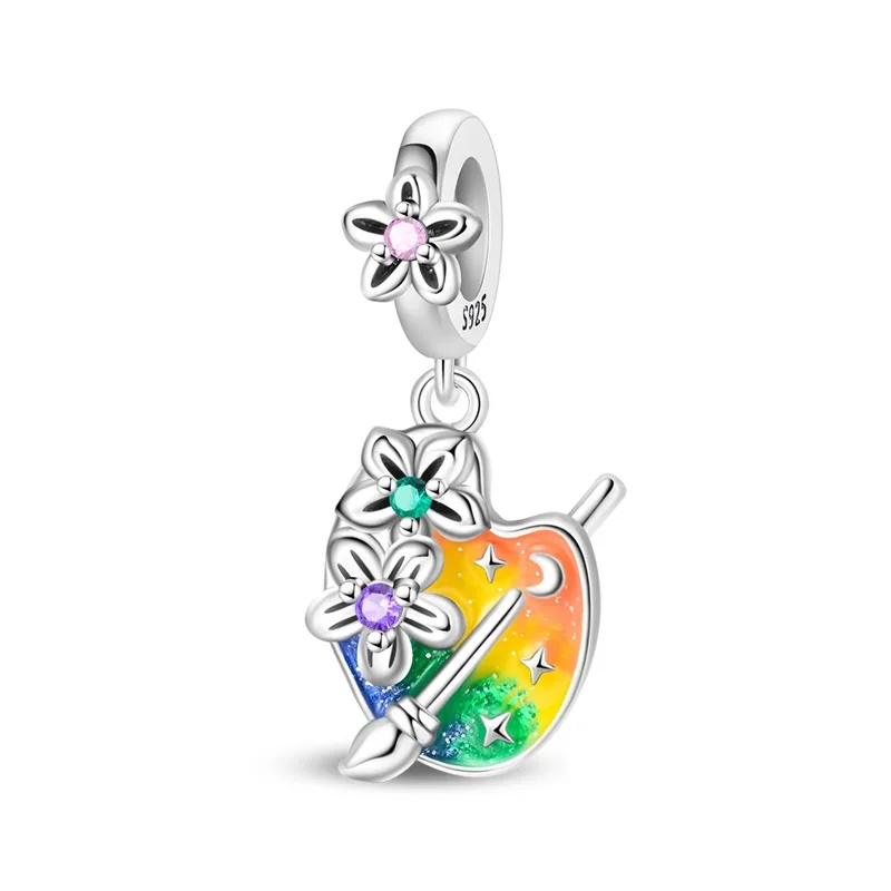 925 Sterling Silver Color Palette Charms Beads Zircon Dangle Fit 3mm Original Bracelet DIY Women Party Jewelry Gifts