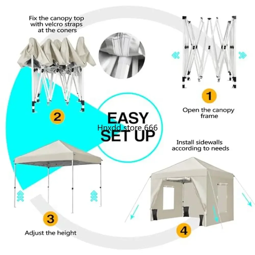 10x10 Outdoor Pop Up Canopy Tent Commercial Waterproof Shade with 4 Removable Zipper Side Walls and Mesh Windows Portable