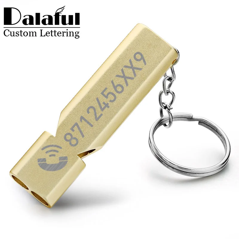 Customized Whistle Keychain Double Pipe High Decibel Outdoor Emergency Survival Engraved Logo Name Anti-lost EDC Keyrings K383