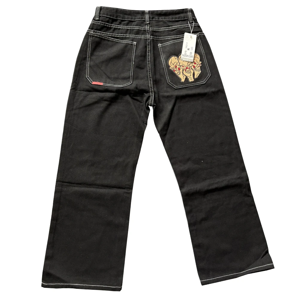 Y2K Baggy Jeans Men Retro American Fashion Trend Hip Hop Wide Leg Punk Street Embroidered Jeans Big Pocket Denim Pants