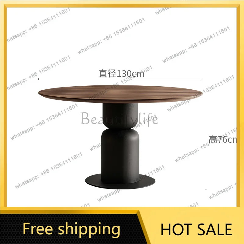 YJ Designer Italian minimalist all solid wood round dining table high sense light luxury creative home restaurant round table