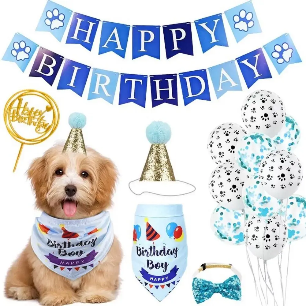 

Creative Pet Birthday Decorations Set Dog Sequins Hat Adjustable Cat Birthday Hat Bow Tie Birthday Banner Decorative