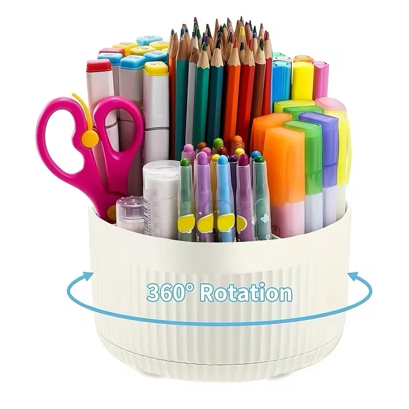 360-Degree Rotating Table And Drawer Organizer, Plastic Office Desktop Storage Box with 5 Compartments - Multifunctional Pencil image 5