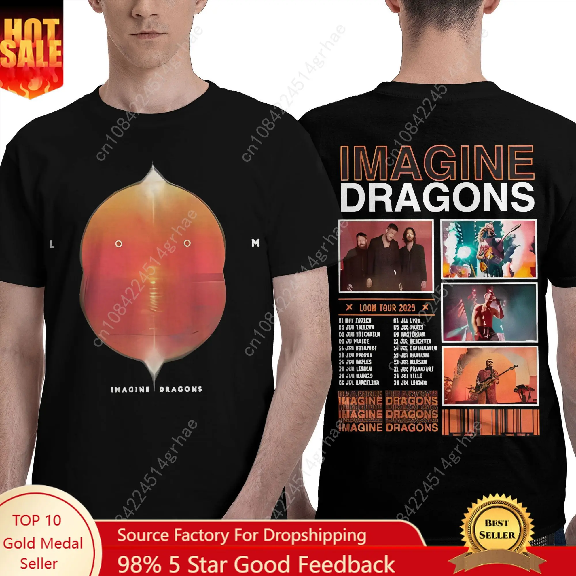 

Imagine dragons Loom World Tour 2025 Cotton T-Shirt Men's Summer Album Streetwear T Shirts Crewneck Hippie Tees Big Size Tops