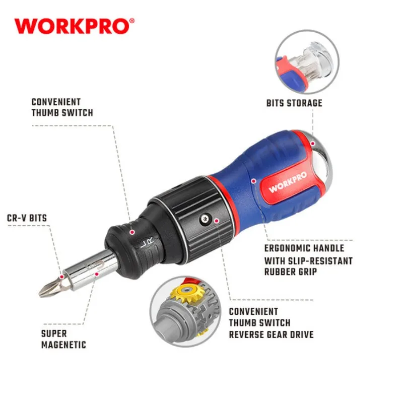 WORKPRO WP221071 6-In-1 Double Drive Stubby Screwdriver Power Tool Accessories