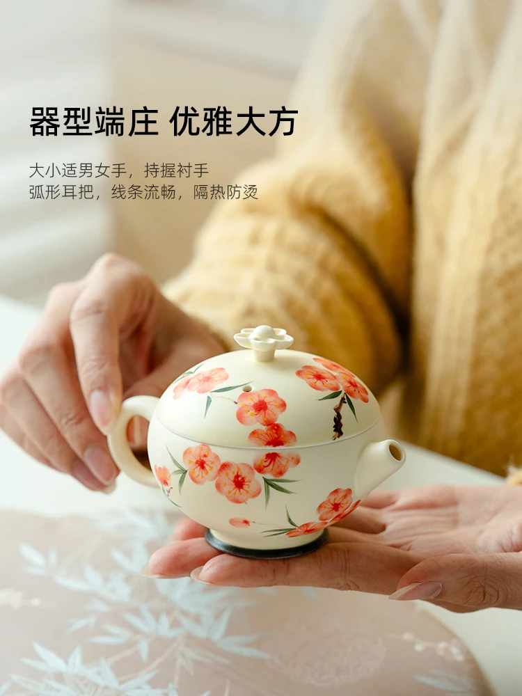 

Ceramic Teapot Pink Pure Hand Drawing Blossom Mingpot Gift Box High-End Good-looking Ladies Afternoon Tea