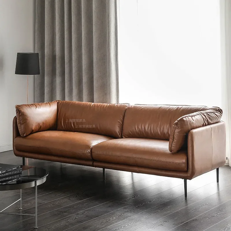 Nordic imported first-layer cowhide sofa Italian minimalist HUG leather sofa four-person down sofa medieval furniture