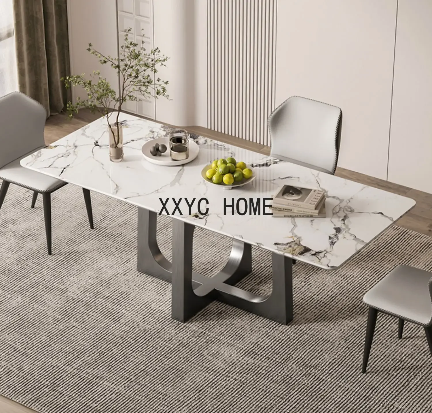 

Stone Plate Dining Tables and Chairs Set Light Luxury Modern Minimalist Dining Table Nordic Rectangular Home Dining Table