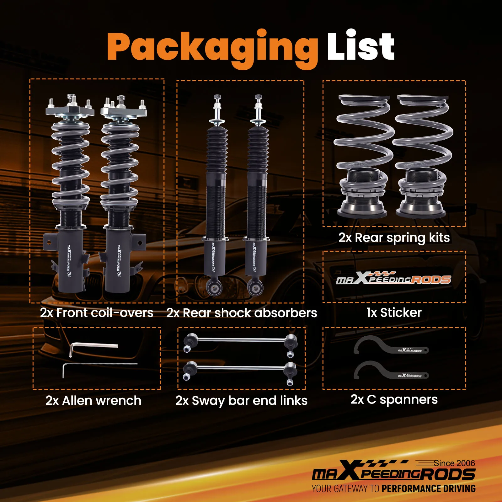 

MaXpeedingrods T7 Coilovers 24 Way Damper Lowering Kit For Honda Civic 2012-2015 24 Clicks of Rebound Adjustments