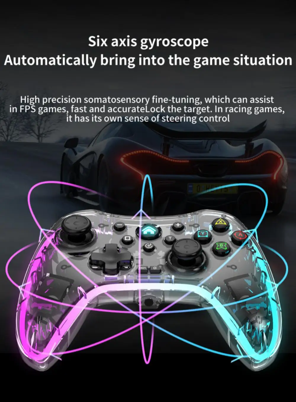 

Game Controller Wireless Gamepad RGB Luminous Joystick Transparent Shell Bluetooth Game Handle For Switch IOS Android PC