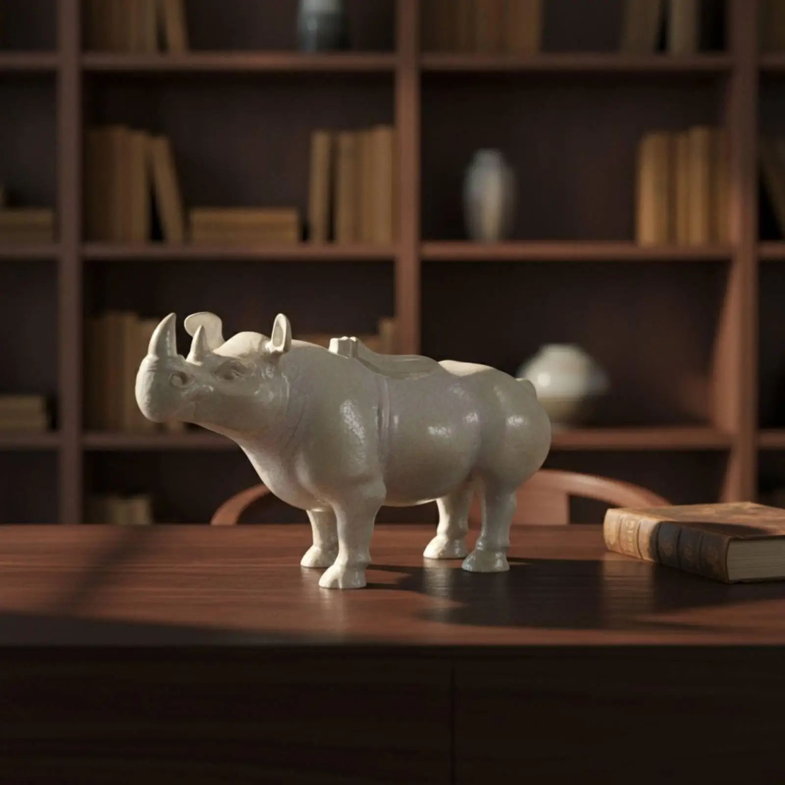 Rhinoceros Sculpture Vintage Rhinoceros Figurine Rustic for Living Room, Office