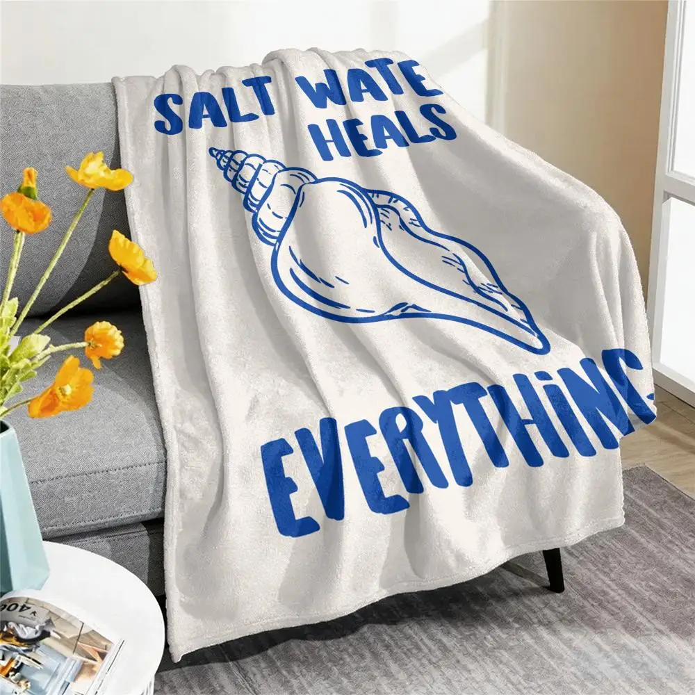 Seashells Meet Me At The Beach Throw Blanket Soft Flannel Throw Lightweight Summer Home Nap for Office Travel Sofa Bed