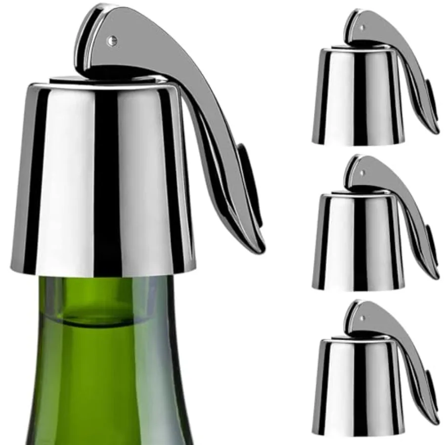 

Wine Stoppers Set of 4, Stainl Steel Wine Bottle Stopper with Silicone Seal, Reusable Wine Freshn Keep, Wine Saver Wine Bottle