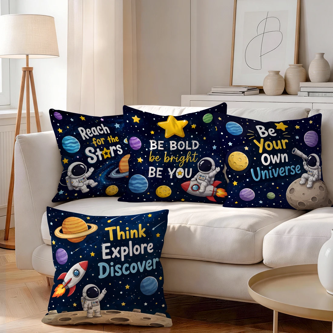 Space Astronautd Slogan Pillowcase Printed Polyester 40/45/50cm Throw Pillowcover Decorative Sofa Cushion Pillowslip Home Decor