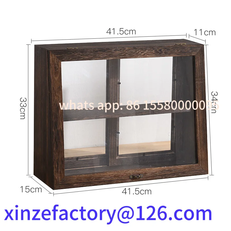 Aanpasbare transparante echte houten cosmetische opbergkast vitrine theebeeldje owcase