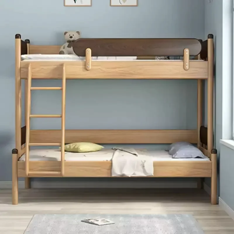 for All Solid Wood Children's Bed Ash Wood Bunk Bed with Guardrail Simple Upper and Lower Bunk Red Oak Boys and Girls Nordic