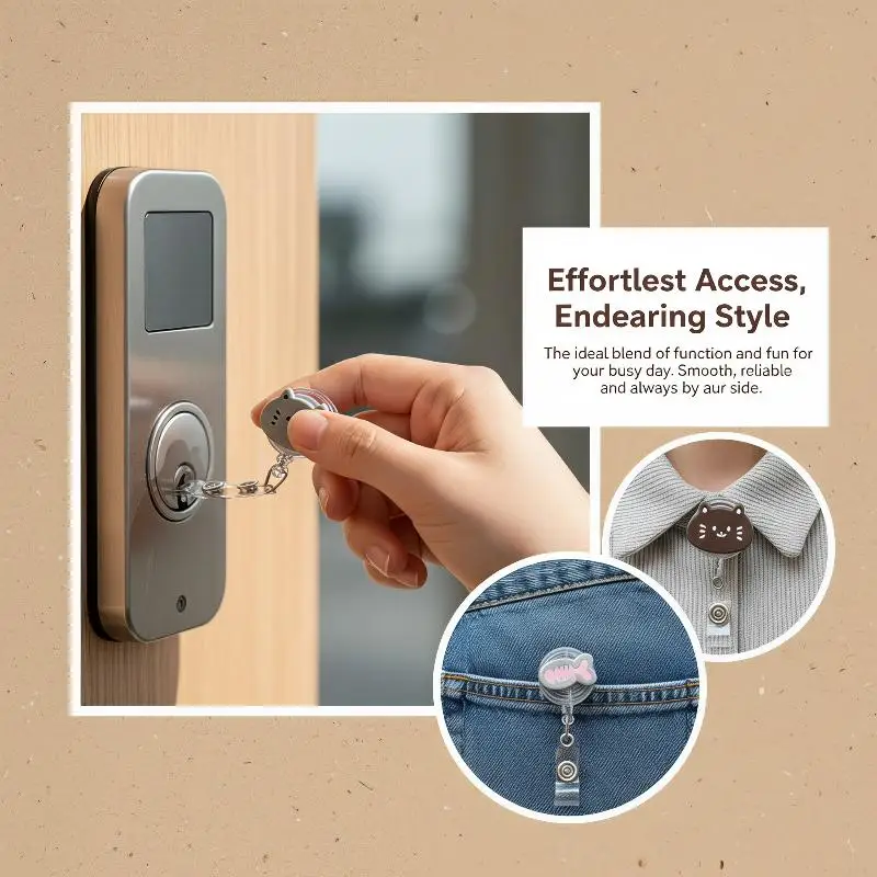 Cat-Shaped Retractable Badge Holder Anti-Loss Gadget For Nurses And Students Can Be Stretched And Retracted