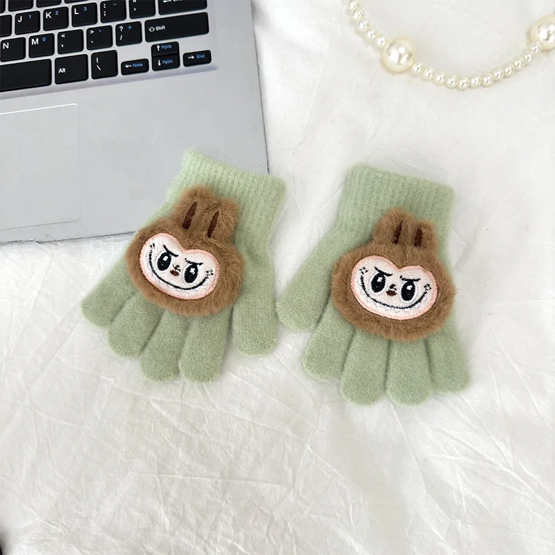 

MINISO Labubu cartoon plush children's gloves winter warm thickened cute writing five fingers split finger gloves