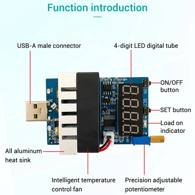 35W อิเล็กทรอนิกส์ทดสอบโหลดตัวต้านทานอินเทอร์เฟซ USB แบตเตอรี่ Discharge เครื่องทดสอบความจุพัดลมปรับโมดูล ZK-EL35