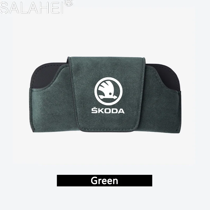 سيارة جلد الغزال نظارات صندوق الشمس قناع نظارات تخزين لسكودا A7 VRS رؤية كودياق المفضلة السريعة اوكتافيا اكسسوارات #4