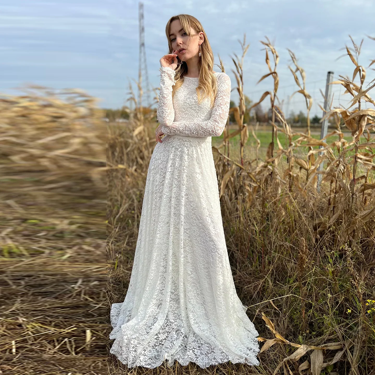 

Sharon Said, элегантное белое кружевное свадебное платье трапециевидной формы высокого качества, 2520, классическое платье невесты с круглым вырезом и длинными рукавами, SW117, индивидуальное