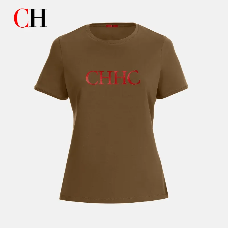 

CH Women's Casual Short Sleeve T-Shirt CHHC Letter Printed Crew Neck Loose Simple Daily Breathable Casual Top