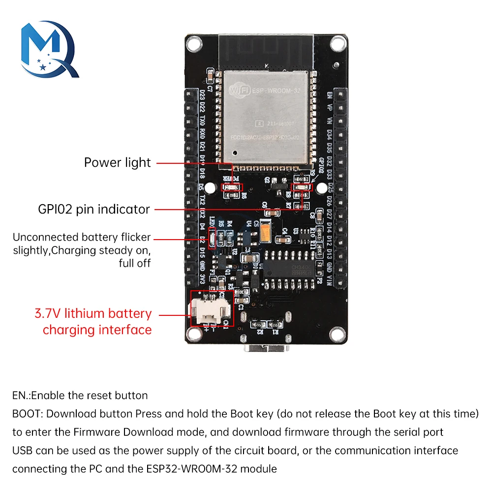 Esp32 1.4/1.9-Inch LCD Screen Wifi Bluetooth Development Board Onboard Esp32-Wroom-32 Module Type-C