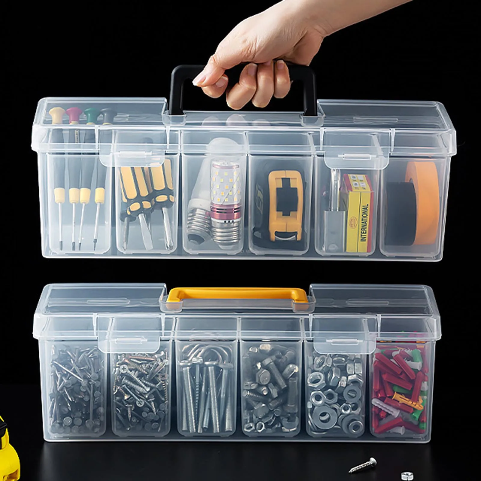 

Screw Organizer Box with 6 Compartment Convenient to Carry with Handle Plastic Organizer Suitable for Workshop Craft Corner Tool