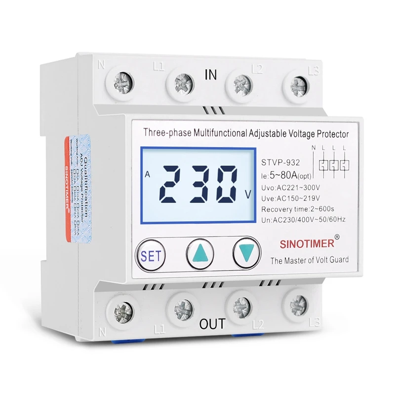 SINOTIMER STVP-932 Three-Phase Digital Display Self-Resetting Adjustable Intelligent Multi-Function Over-Voltage