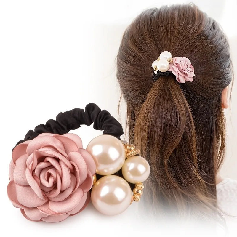

Imitation pearl rose flower headband hair band hair tie large intestine ring rubber band