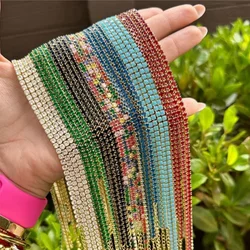 Luxury AAA+ 3mm CZ 1 Row Shiny Tennis Chain Necklace HipHop Iced Out Bling Cubic Zircon Choker Jewelry Gold Plated For Women