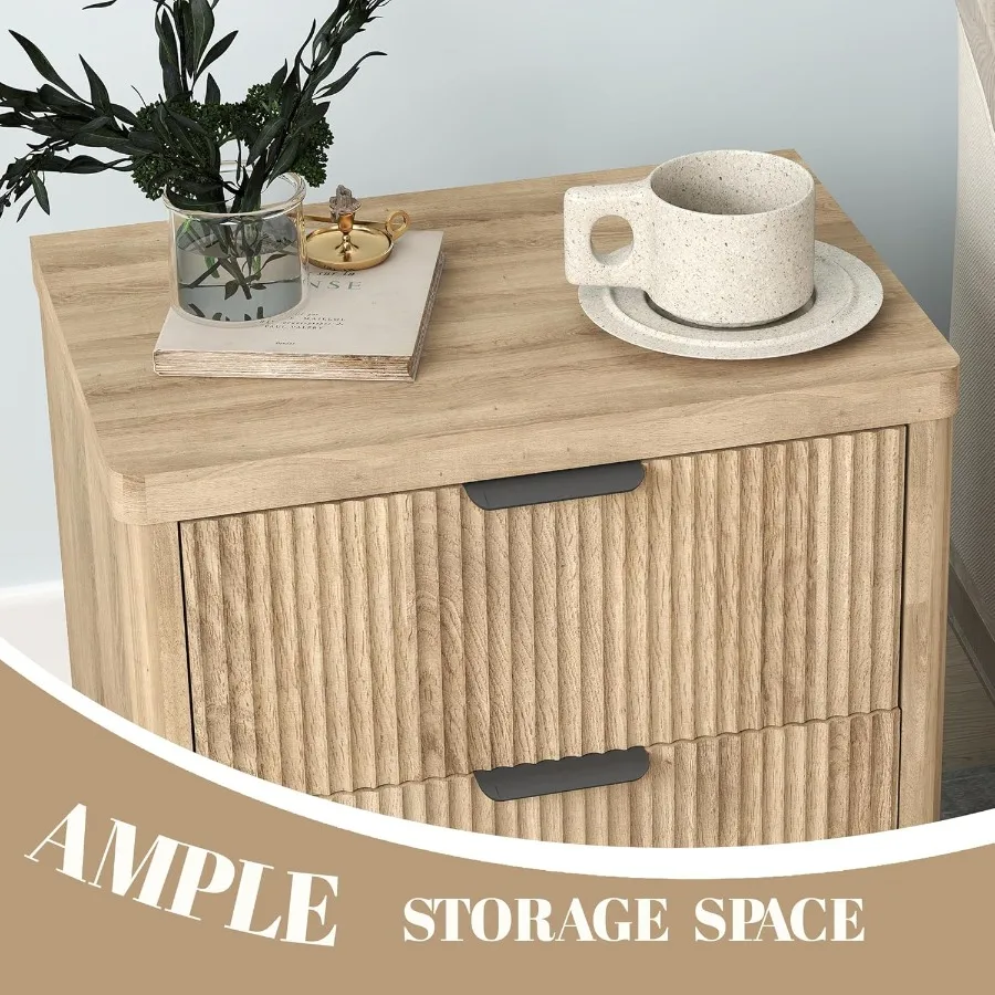 منضدة مخددة مع درجين منضدة خشب البلوط للمزرعة لغرفة النوم وطاولات بجانب السرير للأريكة ذات المساحة الصغيرة 2 Dr