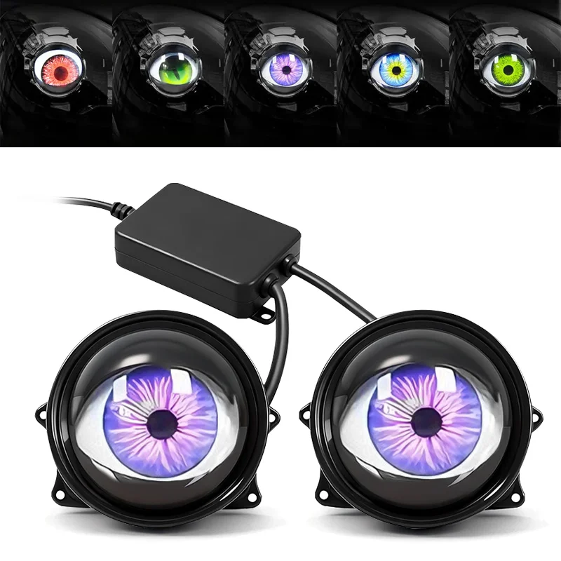 

3 Inch LED Car Devil Eyes Lens Lights Dynamic Demon Headlight Assembly With Remote Control Car Retrofit Kits Auto Accessories