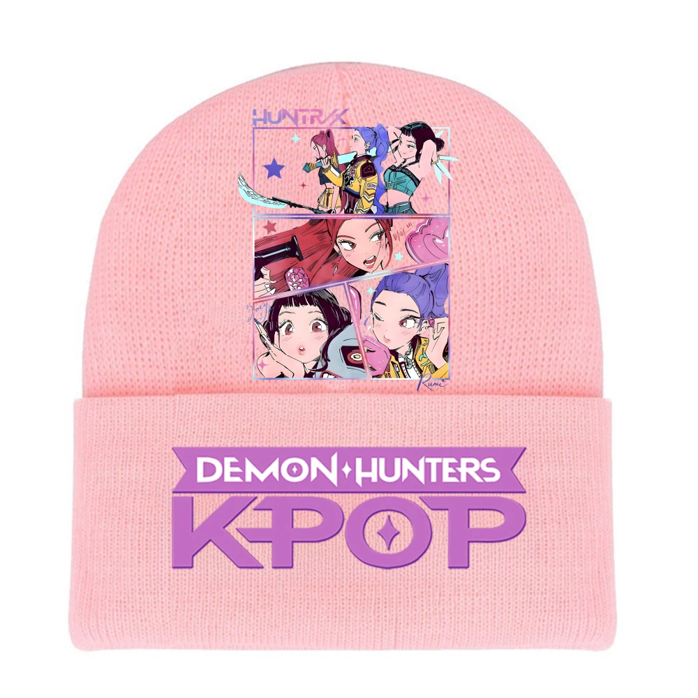 K-pop شيطان هنتر الأطفال محبوك قبعة Kawaii الكرتون المطبوعة قبعة الفتيات الشتاء الرياضة في الهواء الطلق قبعة تدفئة هدايا عيد الميلاد