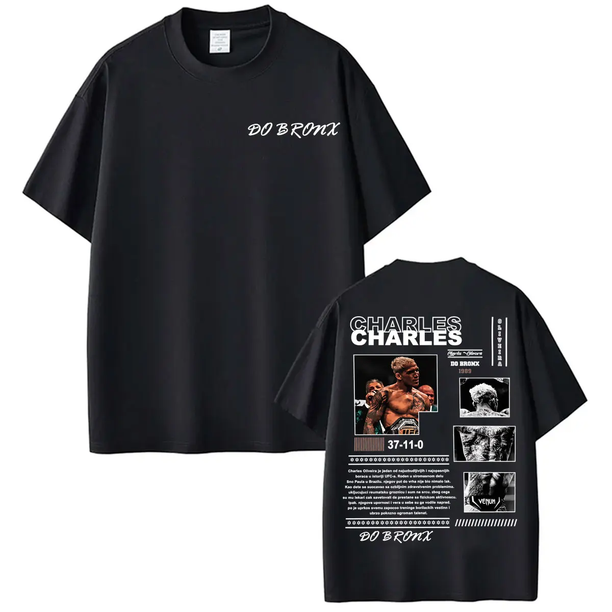 Limited Charles Oliveira Do Bronx Print T Shirts Men's Clothing Fashion Classic Streetwear T-shirt 100% Cotton Oversized T Shirt