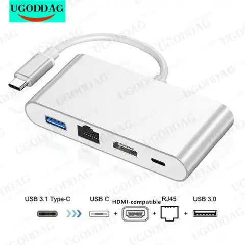 Type-C to RJ45 Ethernet 4K HDMI-compatible USB C 3.0 Hub Adapter for MacBook HP ENVY13 Samsung S21 Dex PS5 TV Huawei Mate10