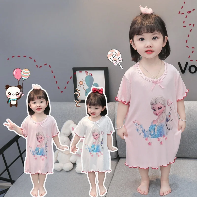 Summer Thin Sleepwear Princess Short Sleeved Dress Clothing Cartoon Cute Baby Girl Short Sleeved Casual Dress Home Wear