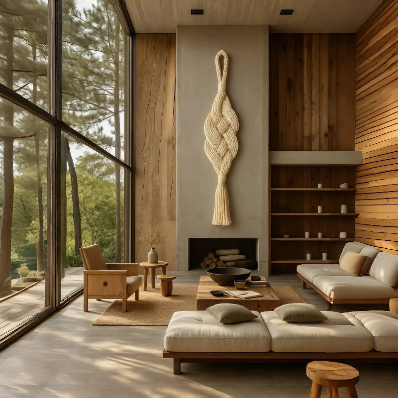 

Handcrafted Cotton Rope Macrame Knot Hanging Decor, Braided Wall Ornament with Tassel for Boho Style Home Decoration