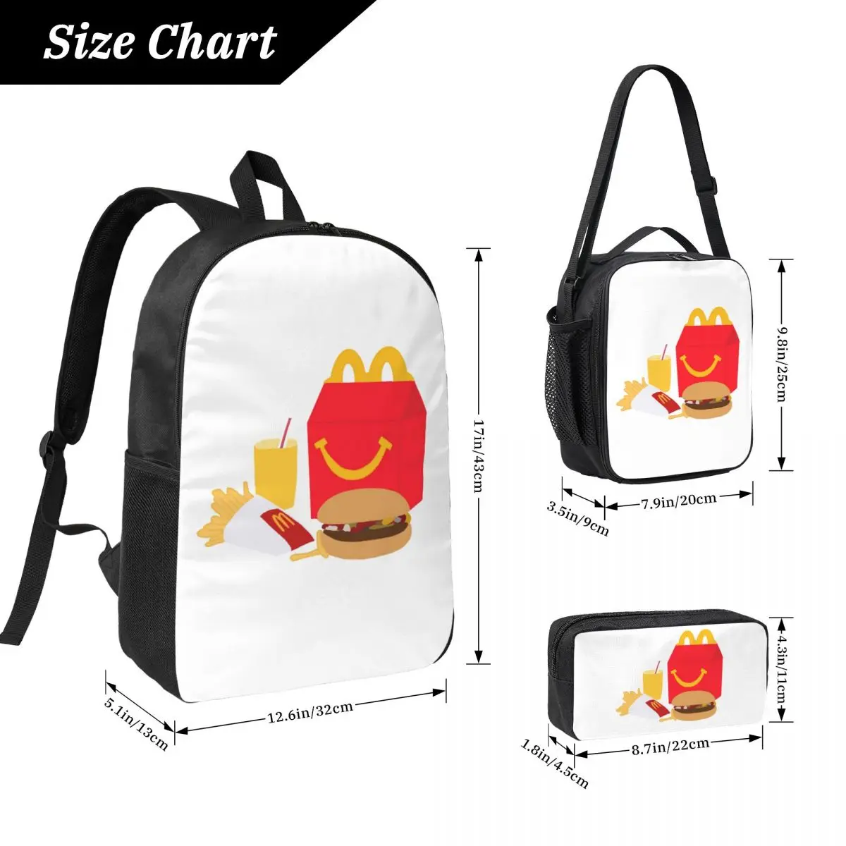 McDonald's Happy Meal Backpack Student Boys Girls BookBag School Bag Laptop Shoulder Bags 3ps Insulated Lunch Bag Pencil Case