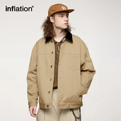 INFLATION Men's Detroit Stretch Cargo Jacket Corduroy Collar Workwear Denim Coat Jacket Streetwear