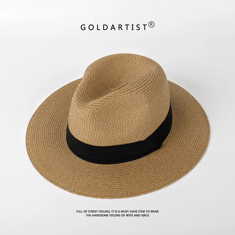 GOLDARTISTBig Circumference Straw Hat Panama Hat Men's Seaside Beach Hat Women's Vacation Straw Hat