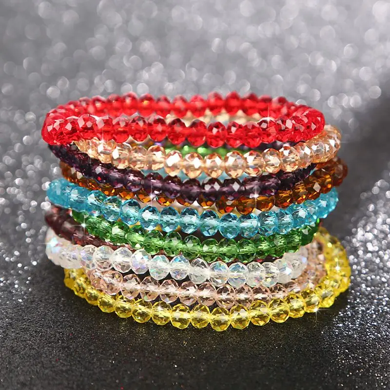 Kristall-Armbänder für Frauen und Mädchen, Glasperlen-Armbänder, klarer Kristall, Modeschmuck, elastische Armreifen
