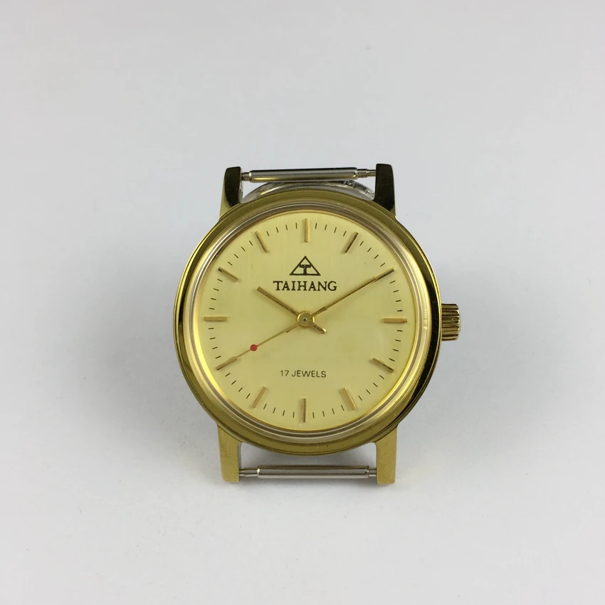 Shijiazhuang watch factory original, Taihang brand yellow shell yellow face manual mechanical watch with a diameter of 37MM