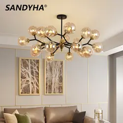 SANDYHA Modern Chandeliers Luxury Golden Glass Ball Kitchen Dining Living Room Bedroom Home Hanging Indoor Lighting Fixtures