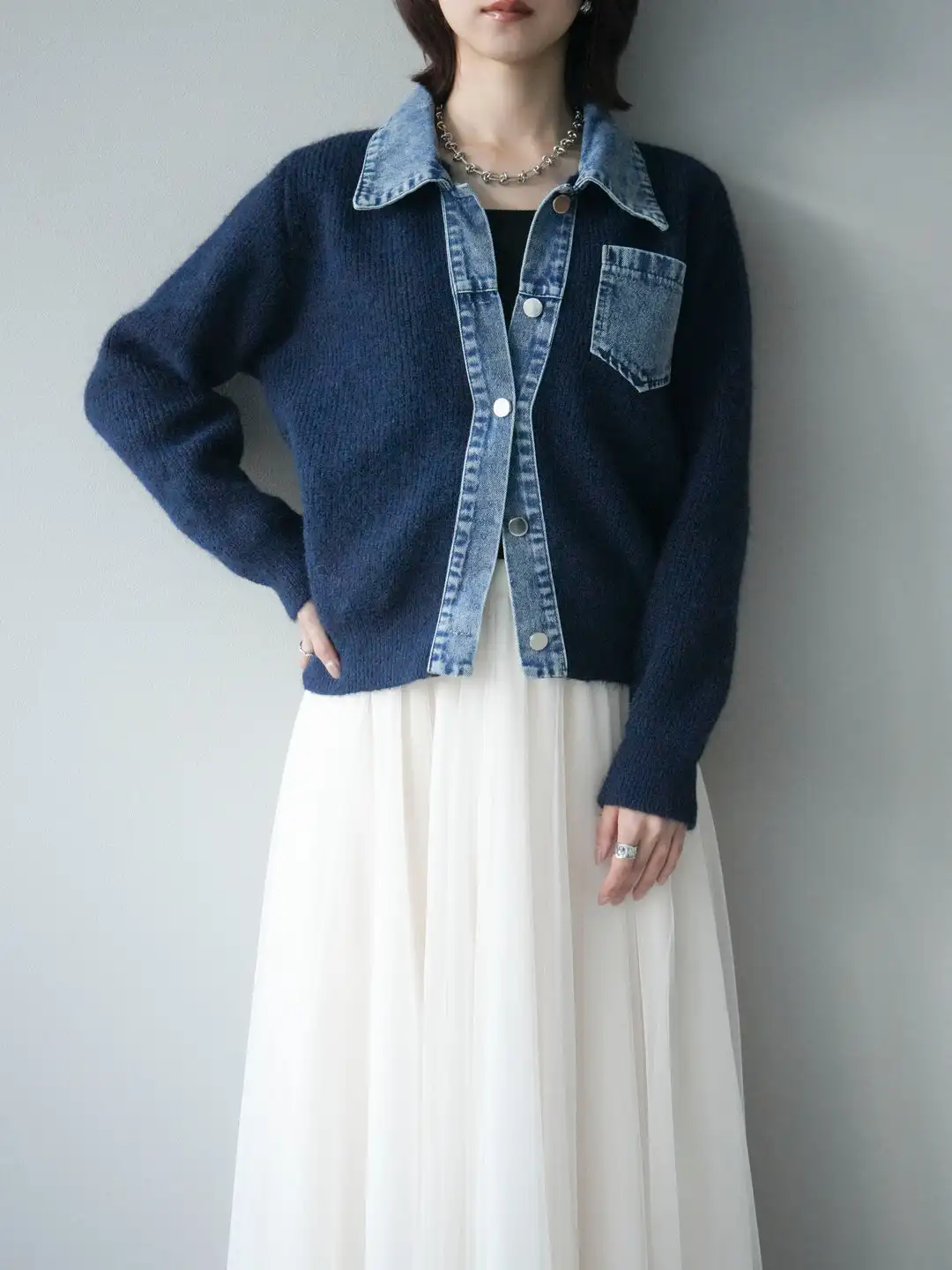 

Двухсекционный трикотажный комплект джинсовой юбки Me, женская осенняя длинная юбка f Body, большая сетка-качели irt Dring Sle Commute