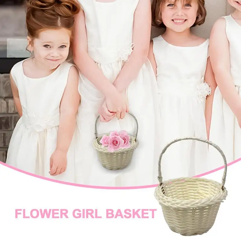 Flower Girls Basket Wedding Bridesmaid Girl Bridal Handheld Flower Basket Rattan Basket for Flowers Candy Gift basket for party